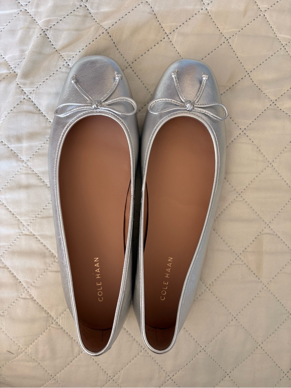 Cole Haan Metallic Silver Ballet Flats with Bow
